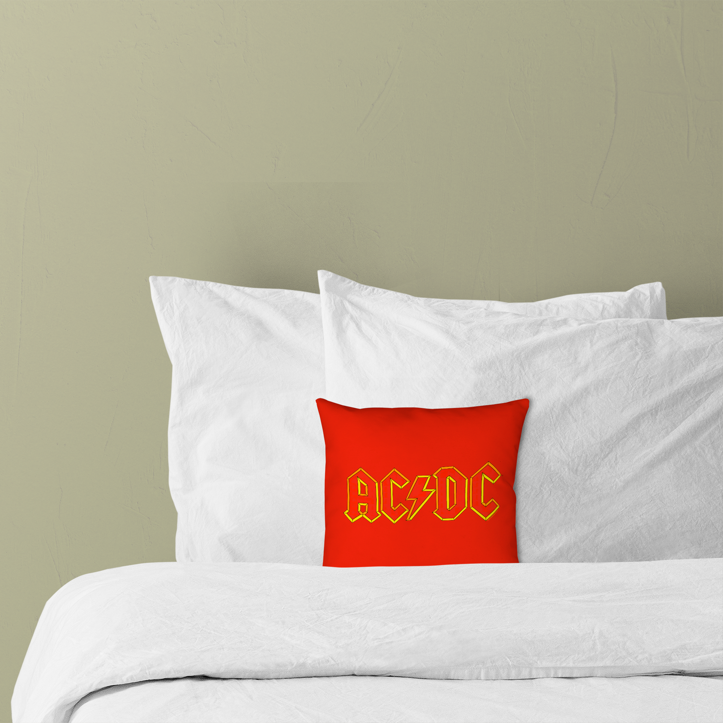 ACDC Yellow Outline Red Logo Pillow square