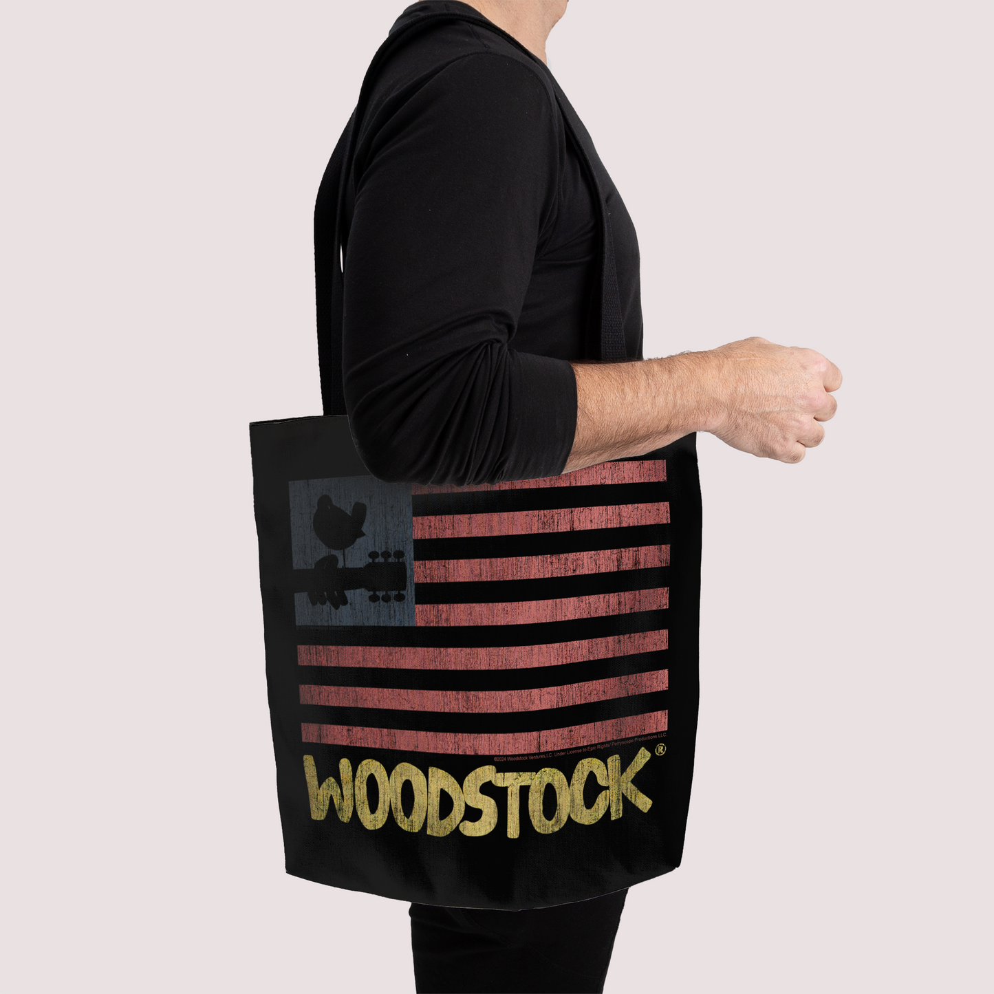 Woodstock Distressed Flag Black and Woodstock Distressed Flag Black with Tote Bag