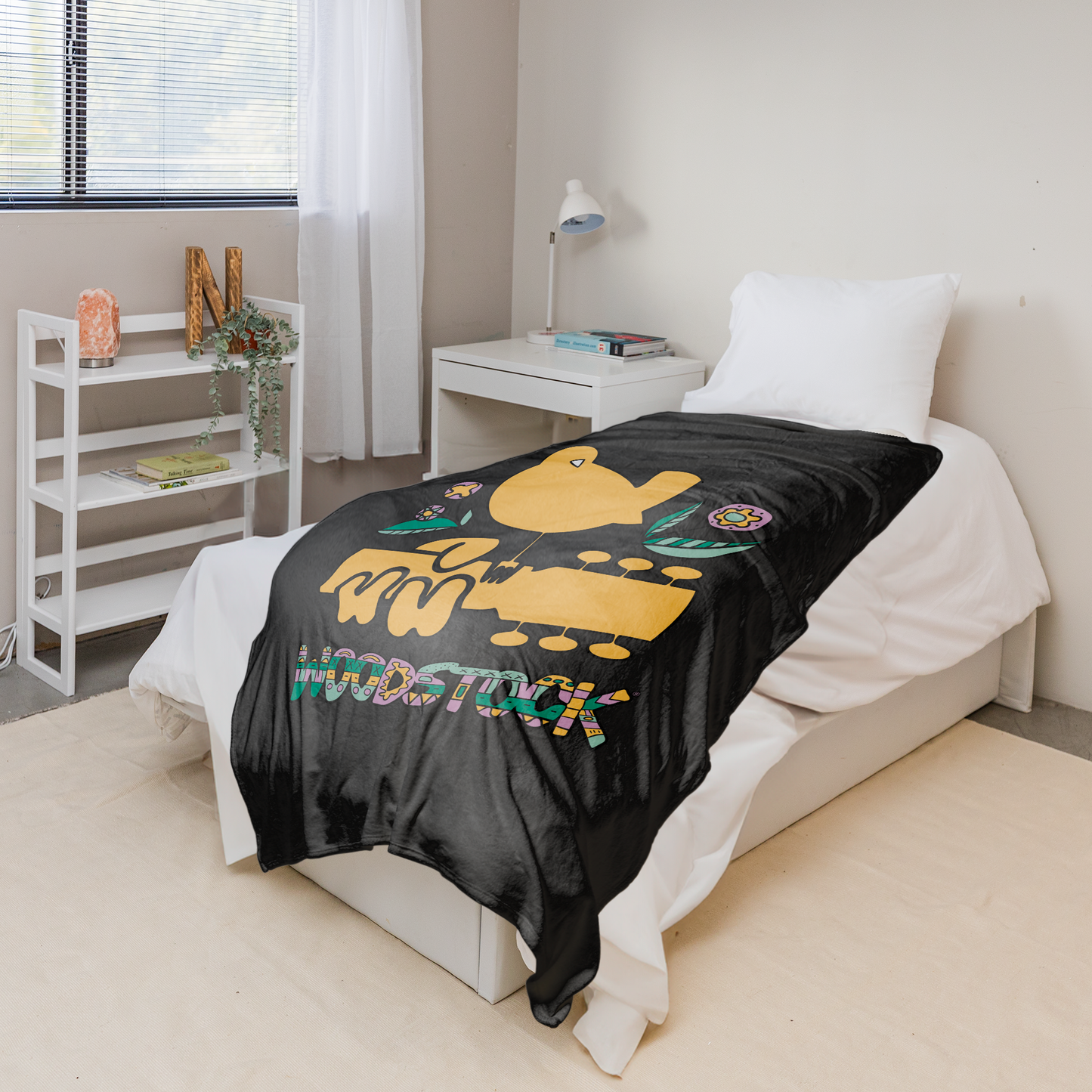 Woodstock Bird Aztec Black with Fleece Blanket