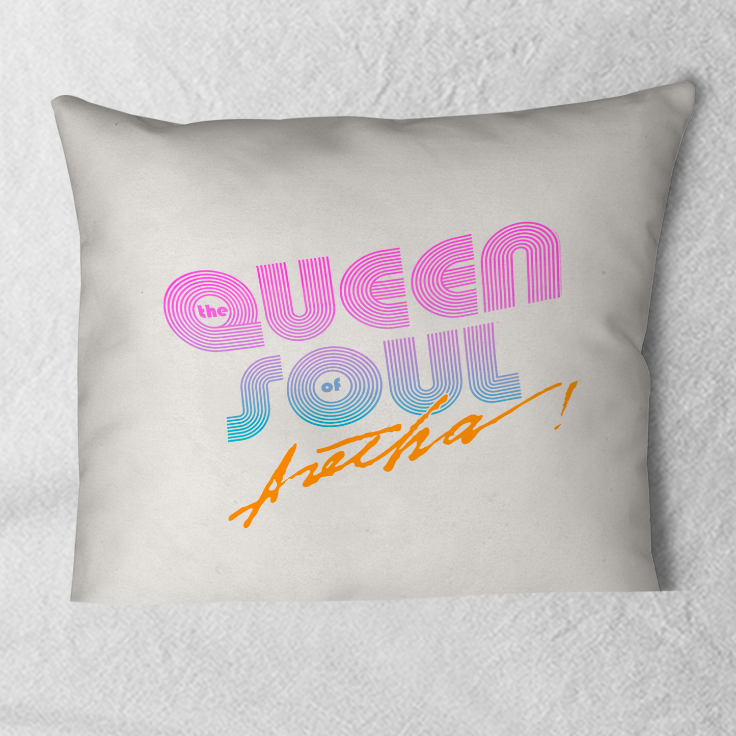 Aretha Franklin The Queen of Soul Music - Pink 80s Font with Throw Pillow Square