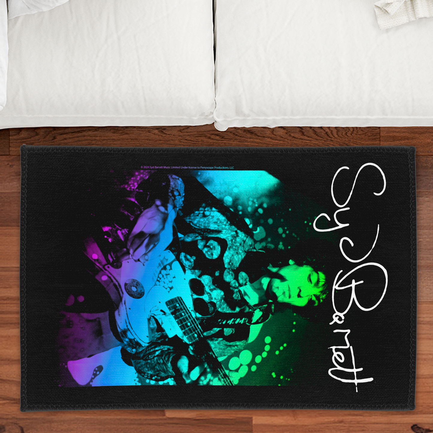 Syd Barret Colorful Portrait with Guitar with Area Rug rectangular