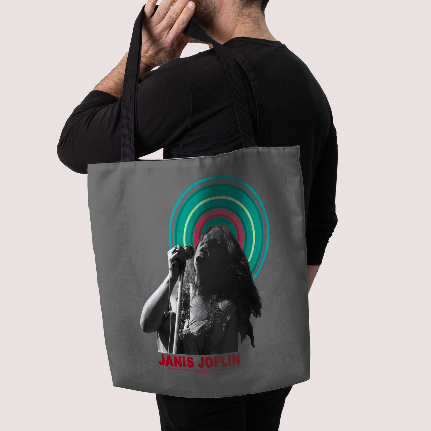 Janis Joplin Halo Photo Grey and Janis Joplin Halo Photo Grey with Tote Bag