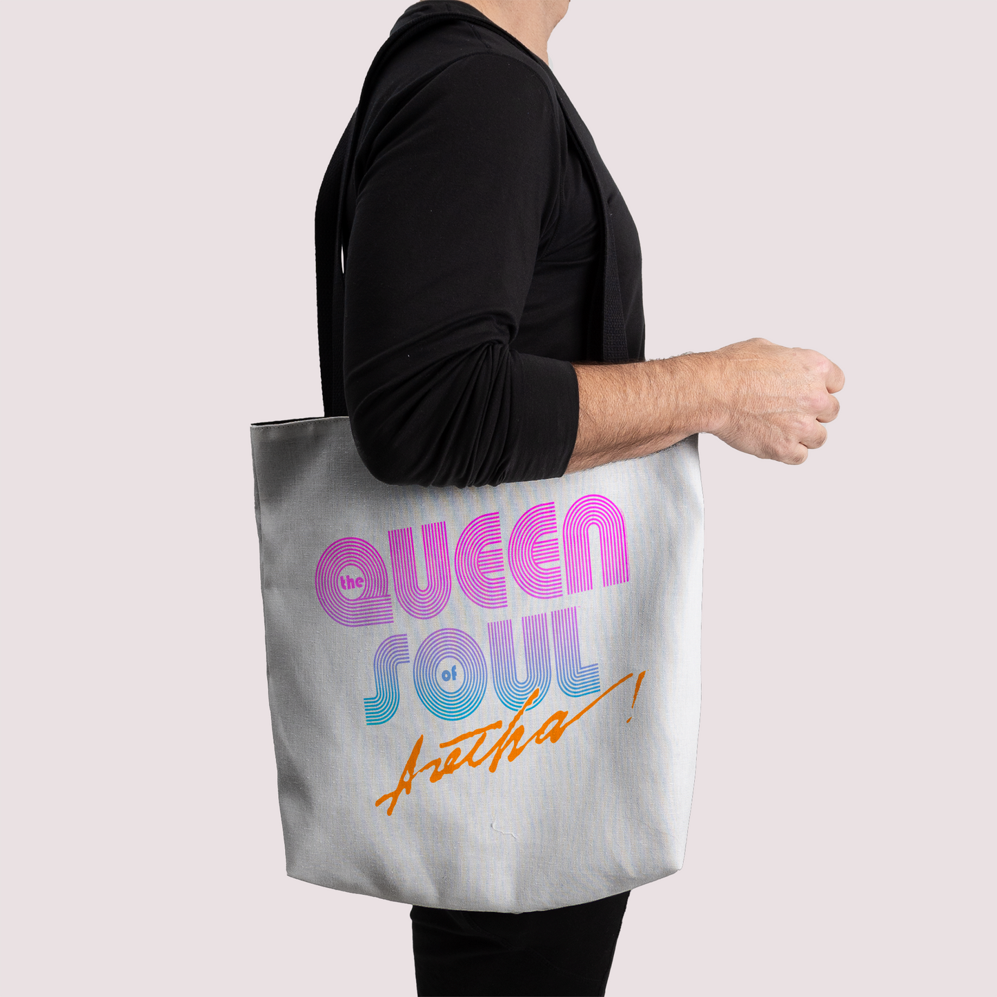 Aretha Franklin The Queen of Soul Music - Pink 80s Font with Tote Bag