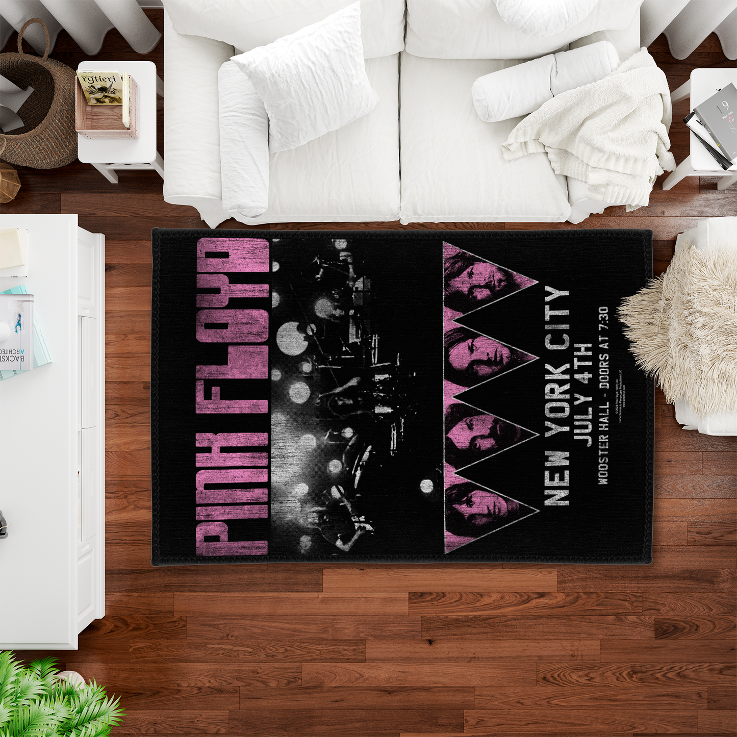 Pink Floyd Tour N-Y-C Printed Area Rug, 2x3ft, 4x6ft, Stiff Lay-Flat Design, Chenille and Woven Polyester Backing, Rectangular Shape, Indoor Use