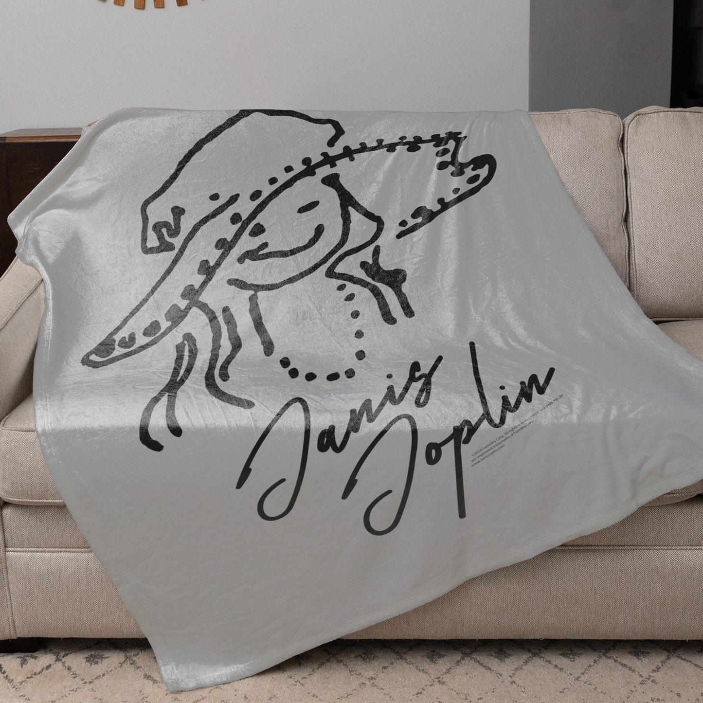 Janis Joplin Outline Sketched Grey 5X6 with Fleece Blanket