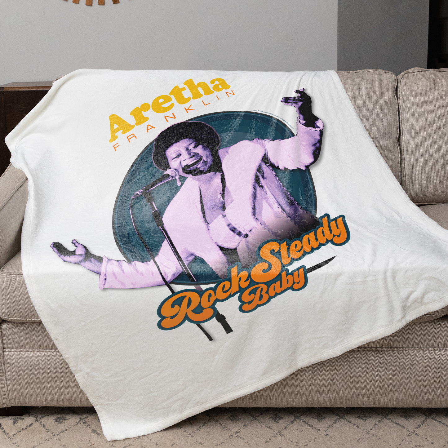 Aretha Franklin Photo - Vibrant Yellow Orange Retro Text Rock Steady Baby with Fleece Blanket