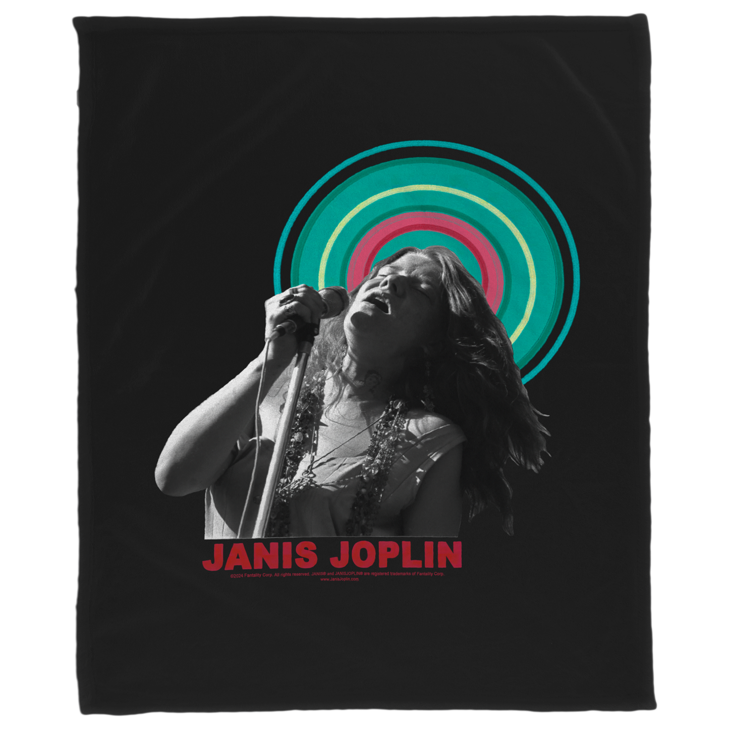 Janis Joplin Halo Photo Black with Fleece Blanket