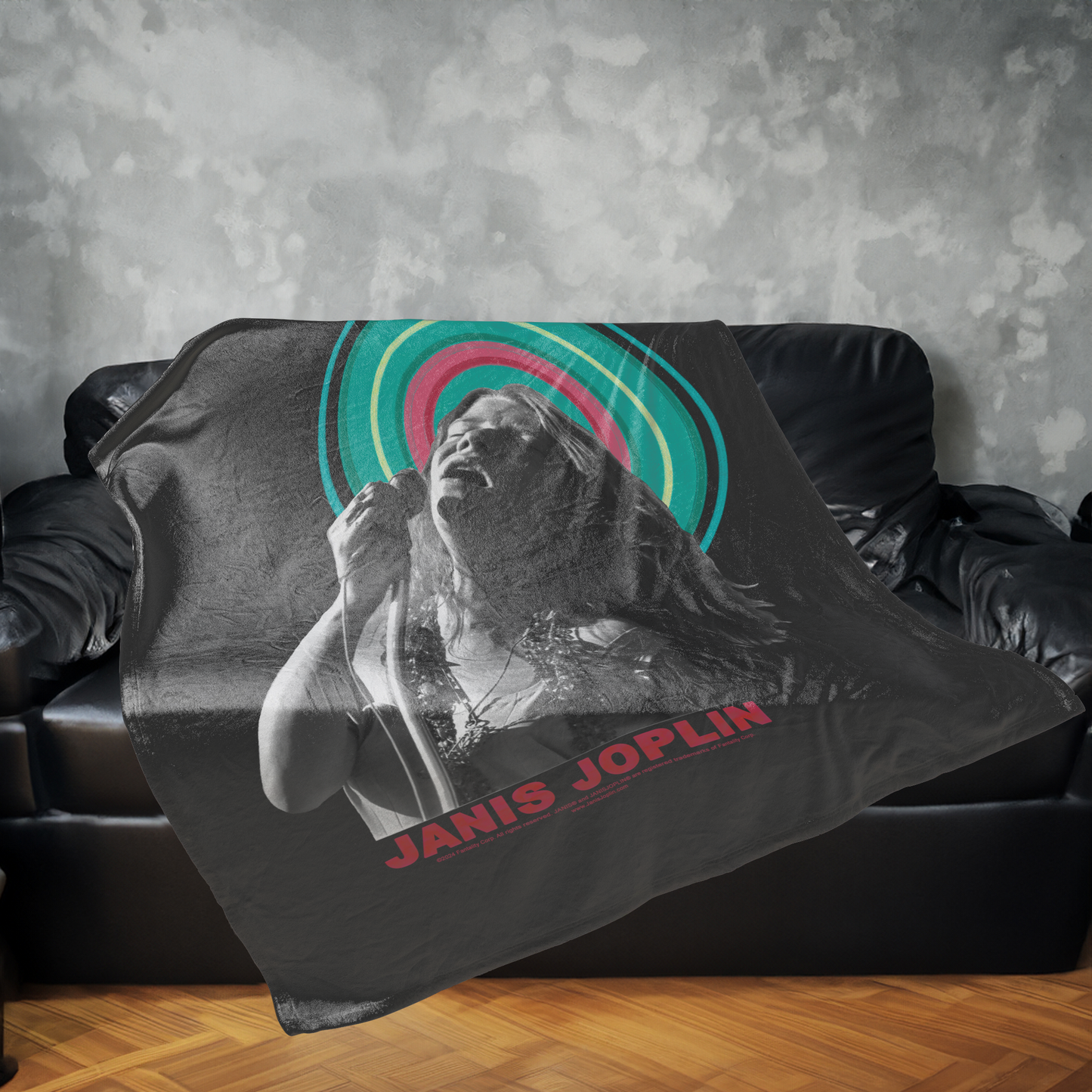 Janis Joplin Halo Photo Black with Fleece Blanket