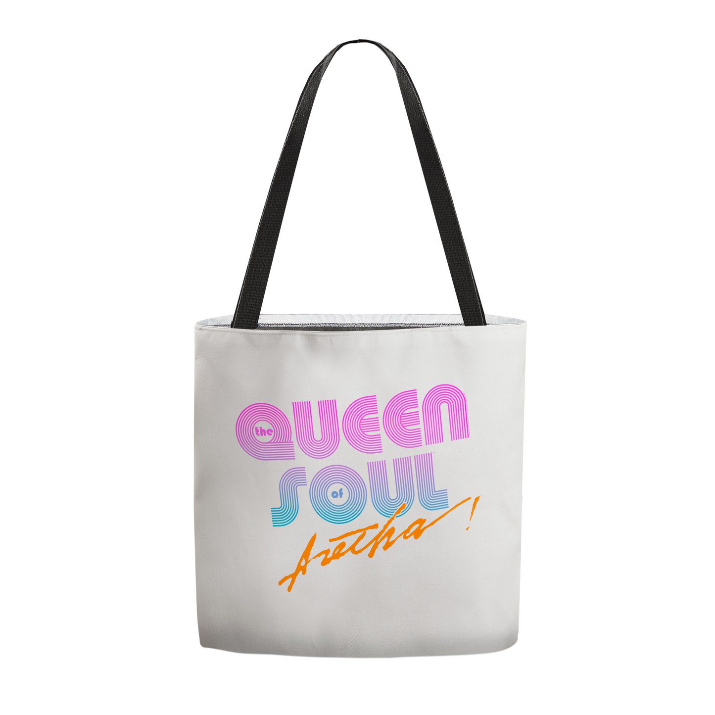 Aretha Franklin The Queen of Soul Music - Pink 80s Font with Tote Bag