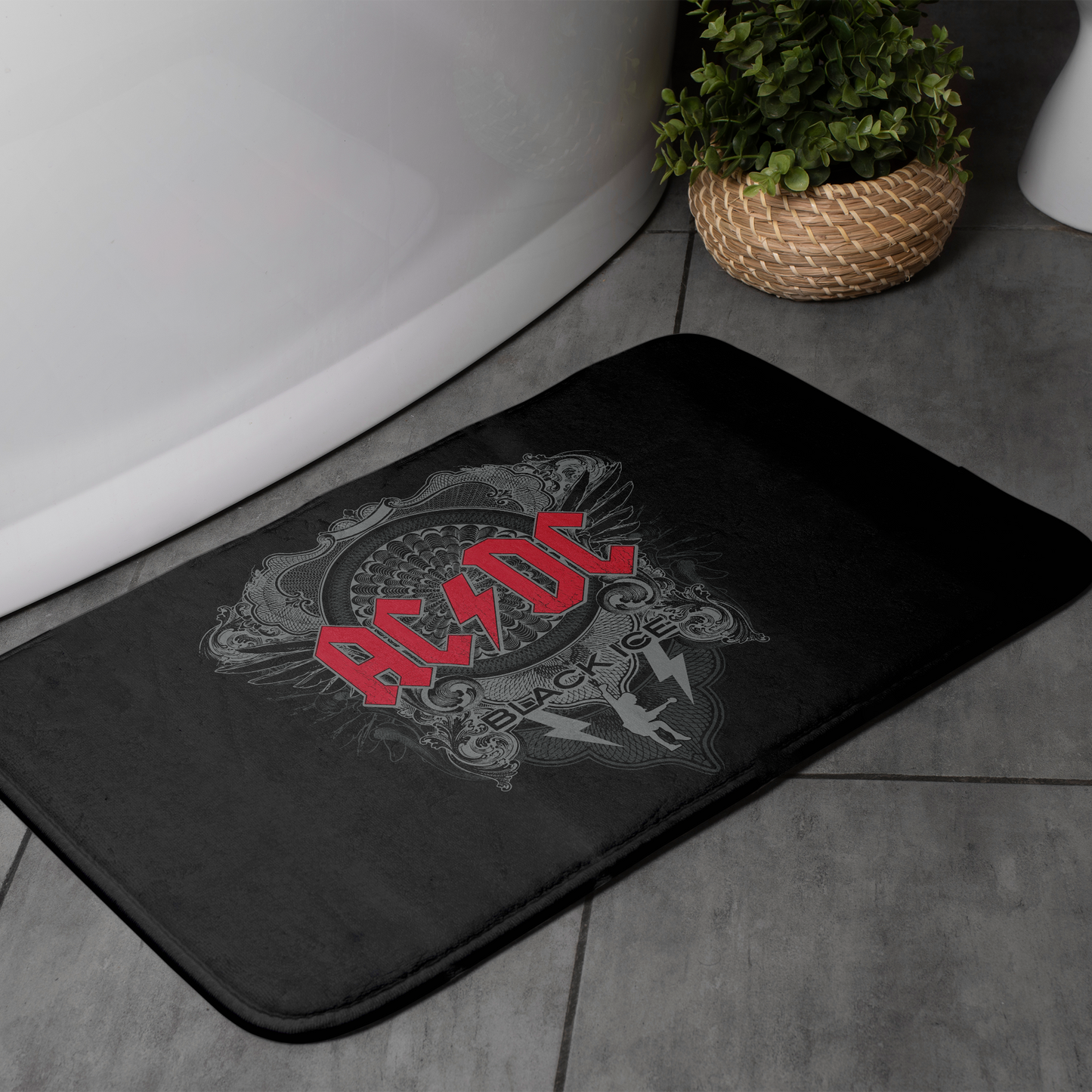 ACDC Black Ice Red Print Bathmat - Memory Foam, Plush Microfiber, 34"x21" Water-Absorbent - Bathmat, Bathroom