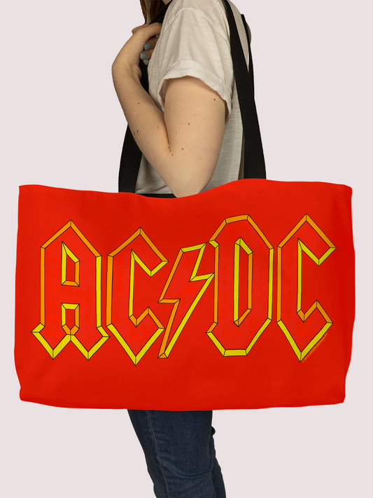 ACDC Yellow Outline Red Logo Weekender Totebag