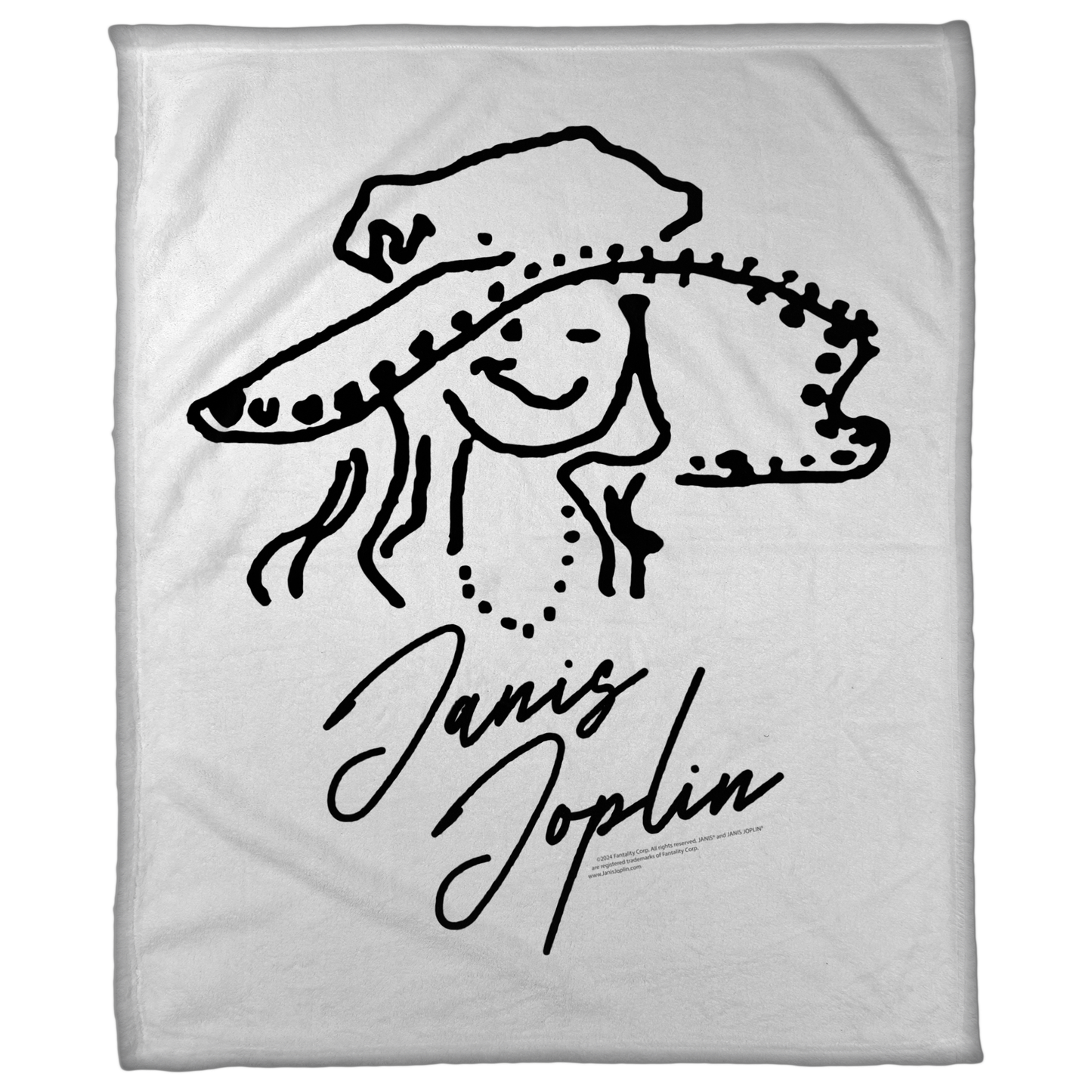 Janis Joplin Outline Sketched White with Fleece Blanket