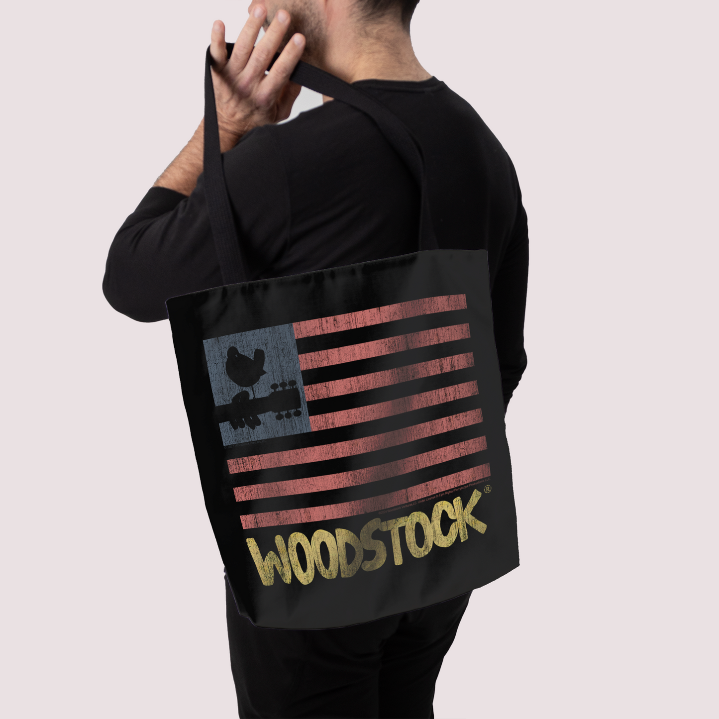 Woodstock Distressed Flag Black and Woodstock Distressed Flag Black with Tote Bag