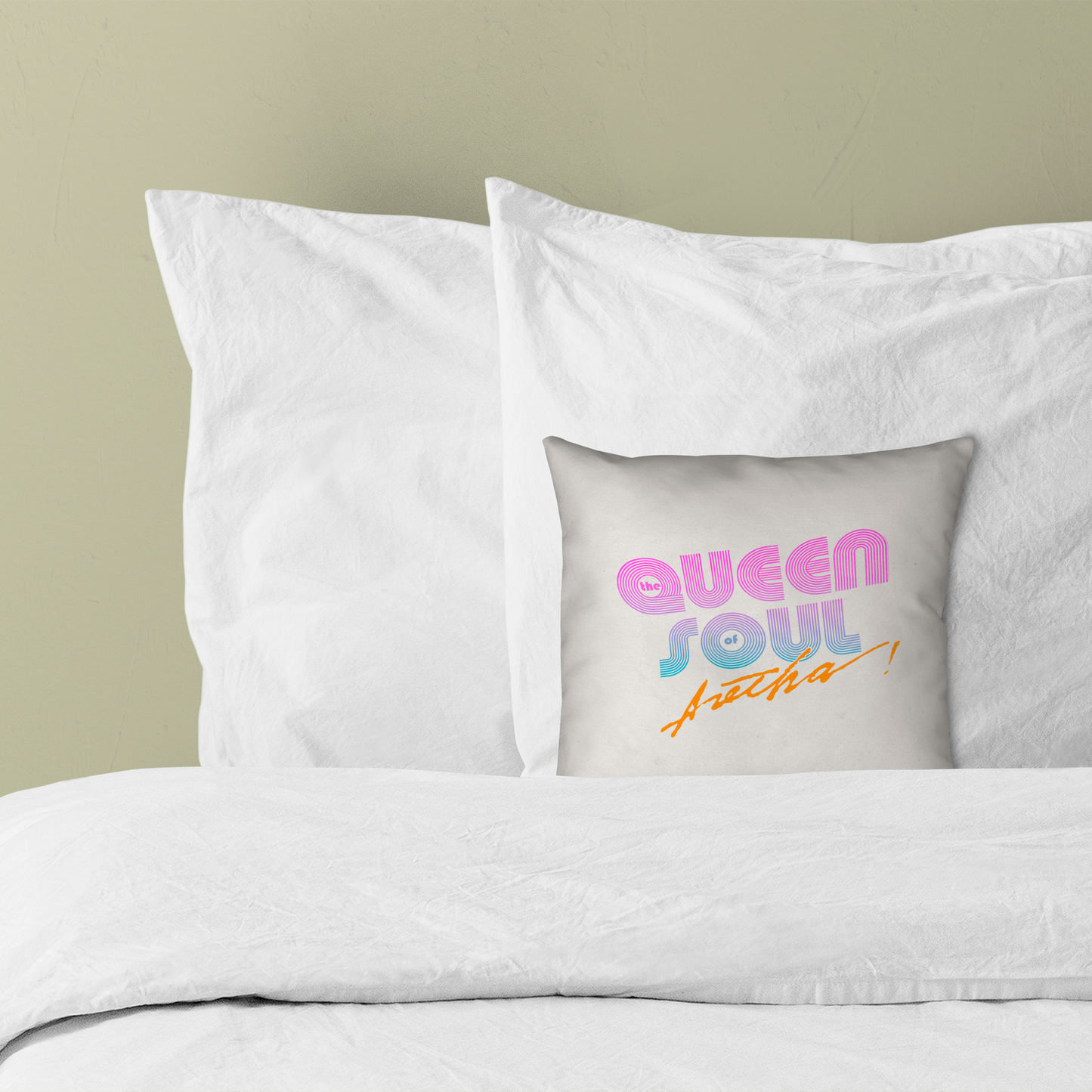 Aretha Franklin The Queen of Soul Music - Pink 80s Font with Throw Pillow Square