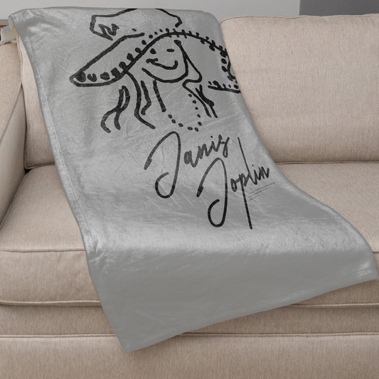 Janis Joplin Outline Sketched Grey with Fleece Blanket