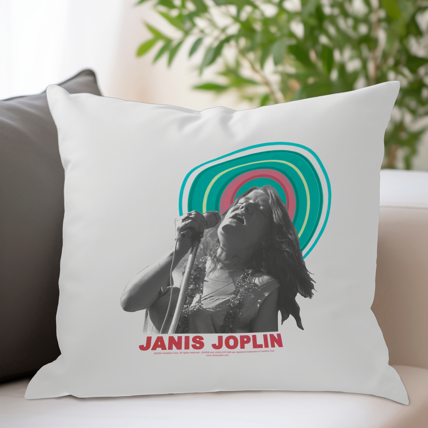 Janis Joplin Halo Photo White and Janis Joplin Halo Photo White with Pillow square