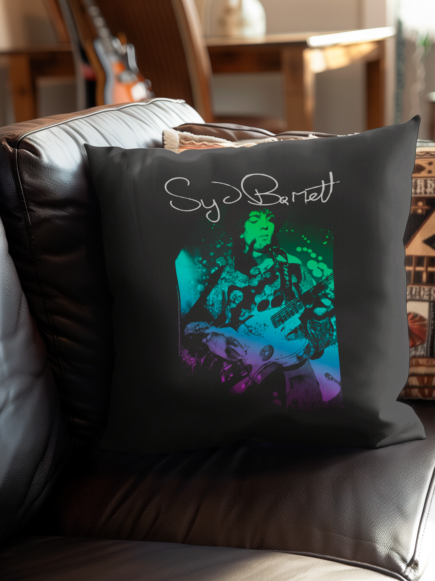 Syd Barret Colorful Portrait with Guitar with Pillow square