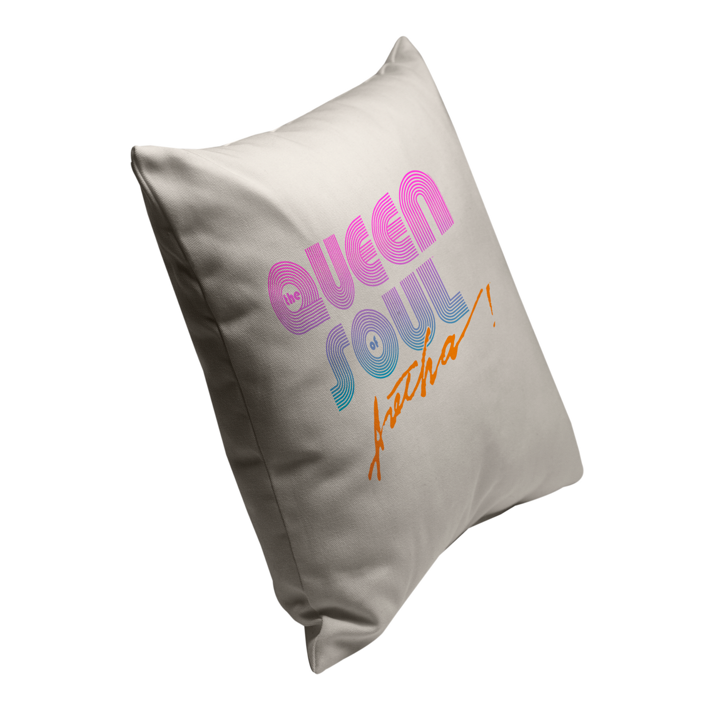 Aretha Franklin The Queen of Soul Music - Pink 80s Font with Throw Pillow Square