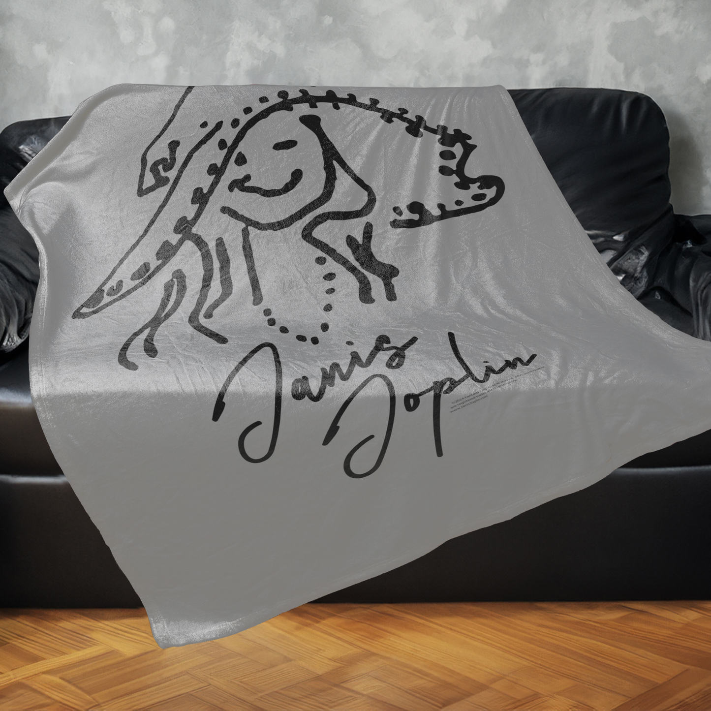 Janis Joplin Outline Sketched Grey with Fleece Blanket