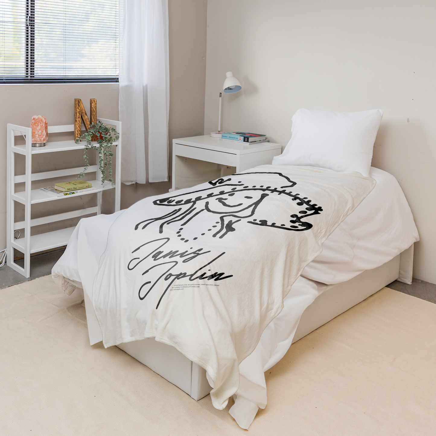 Janis Joplin Outline Sketched White with Fleece Blanket