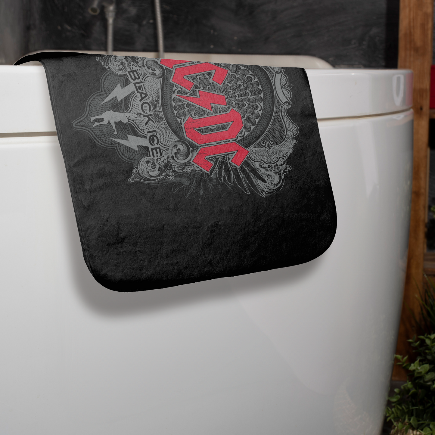 ACDC Black Ice Red Print Bathmat - Memory Foam, Plush Microfiber, 24"x17 Water-Absorbent - Bathmat, Bathroom