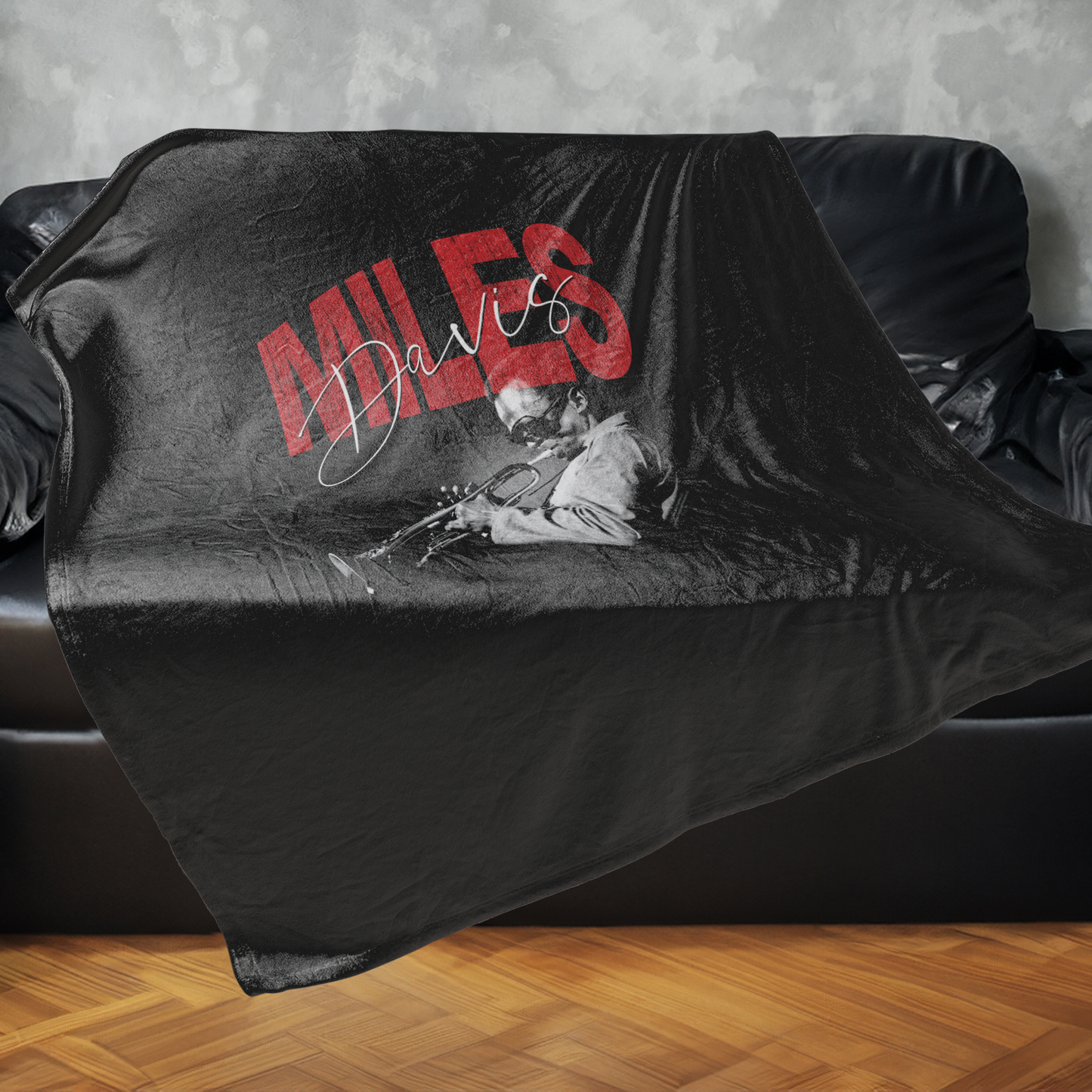 Miles Davis Distressed Photo with Fleece Blanket