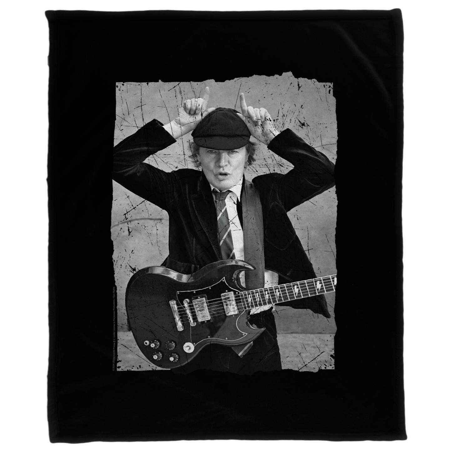 ACDC Angus Young Distressed Photo Fleece Blanket