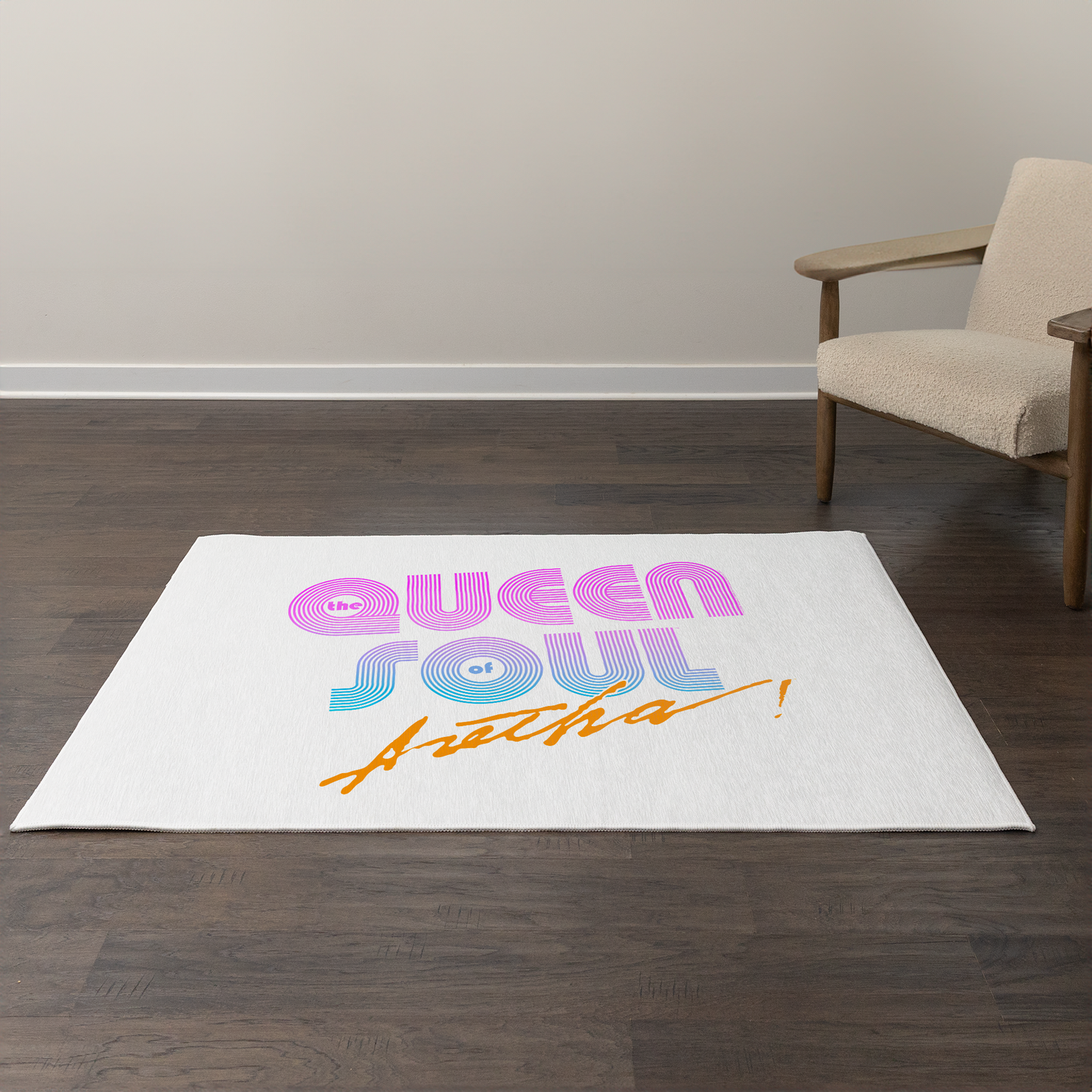 Aretha Franklin The Queen of Soul Music - Pink 80s Font with Area Rug rectangular