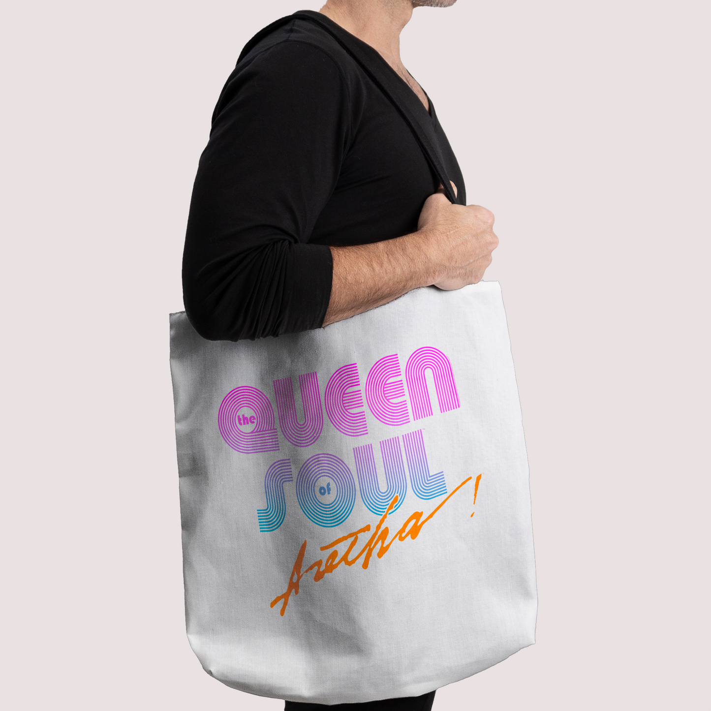 Aretha Franklin The Queen of Soul Music - Pink 80s Font with Tote Bag