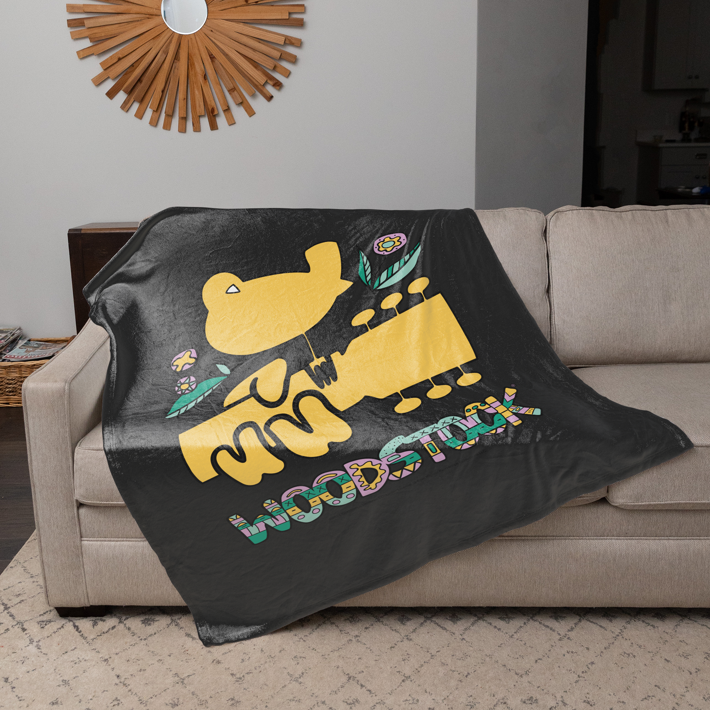 Woodstock Bird Aztec Black with Fleece Blanket