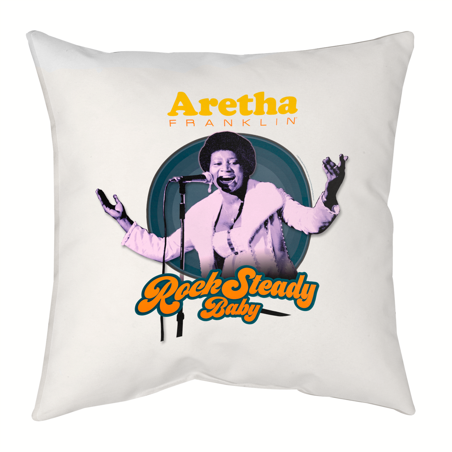 Aretha Franklin Photo - Vibrant Yellow Orange Retro Text Rock Steady Baby with Throw Pillow Square