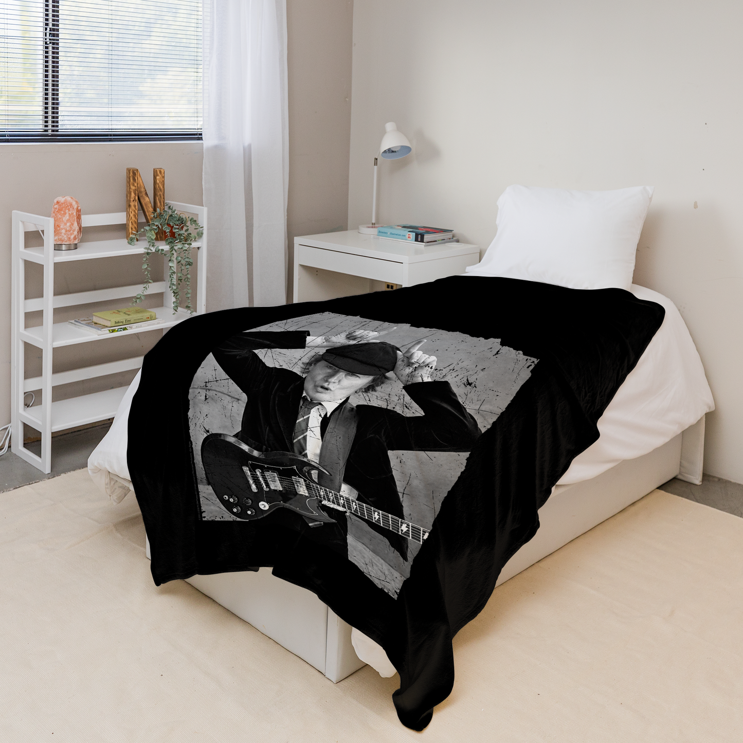 ACDC Angus Young Distressed Photo Fleece Blanket