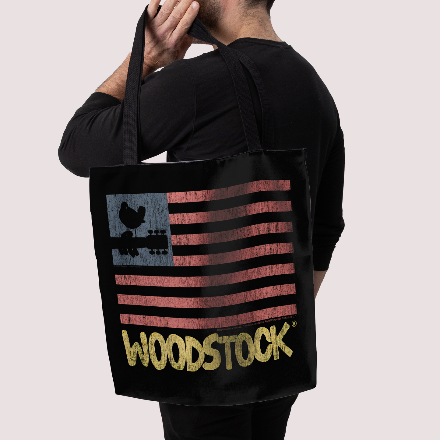 Woodstock Distressed Flag Black and Woodstock Distressed Flag Black with Tote Bag