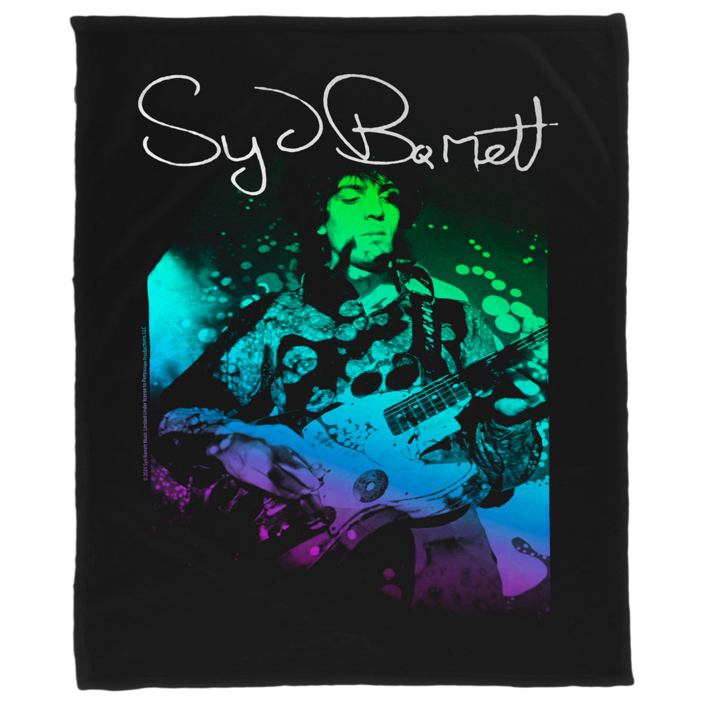 Syd Barret Colorful Portrait with Guitar with Fleece Blanket