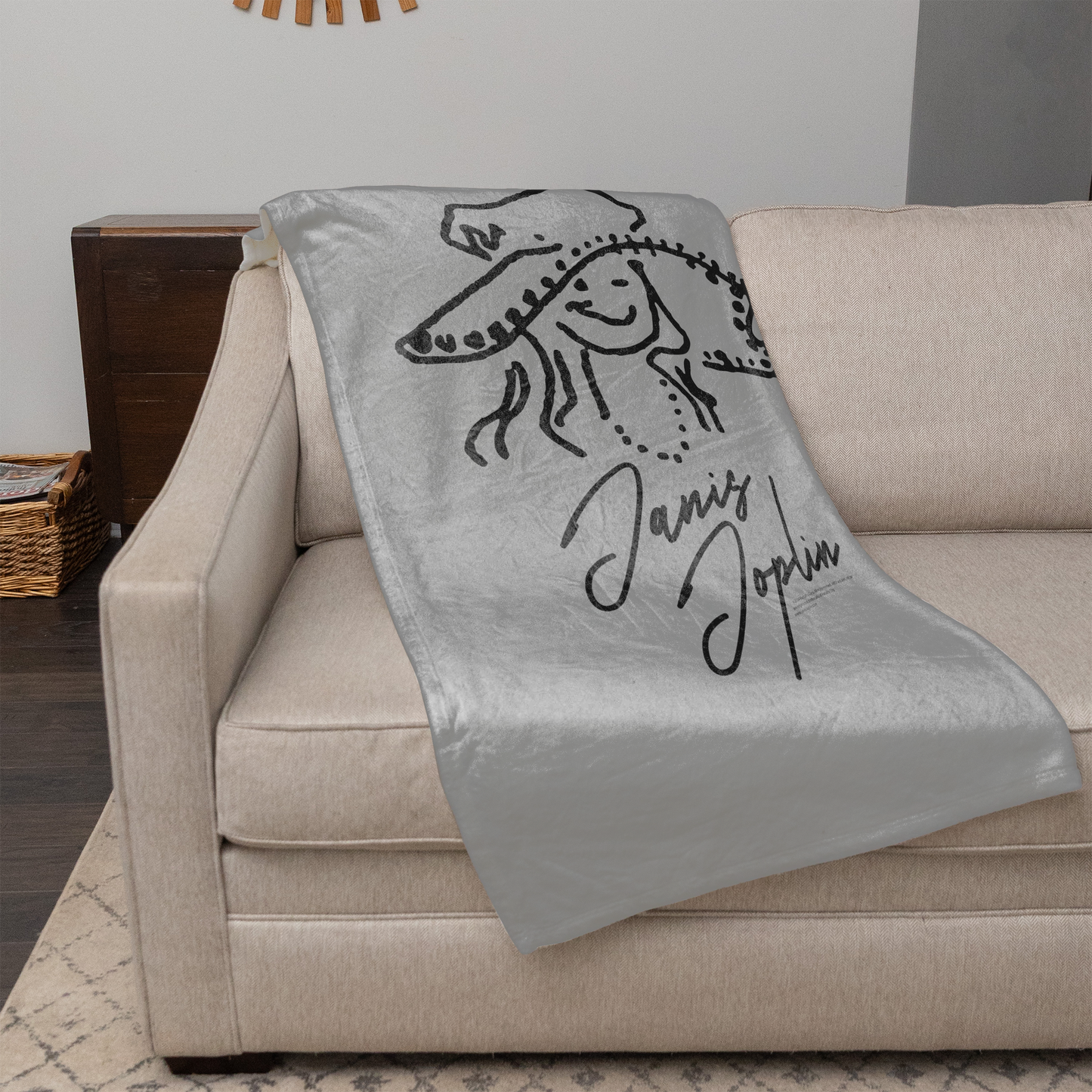 Janis Joplin Outline Sketched Grey with Fleece Blanket