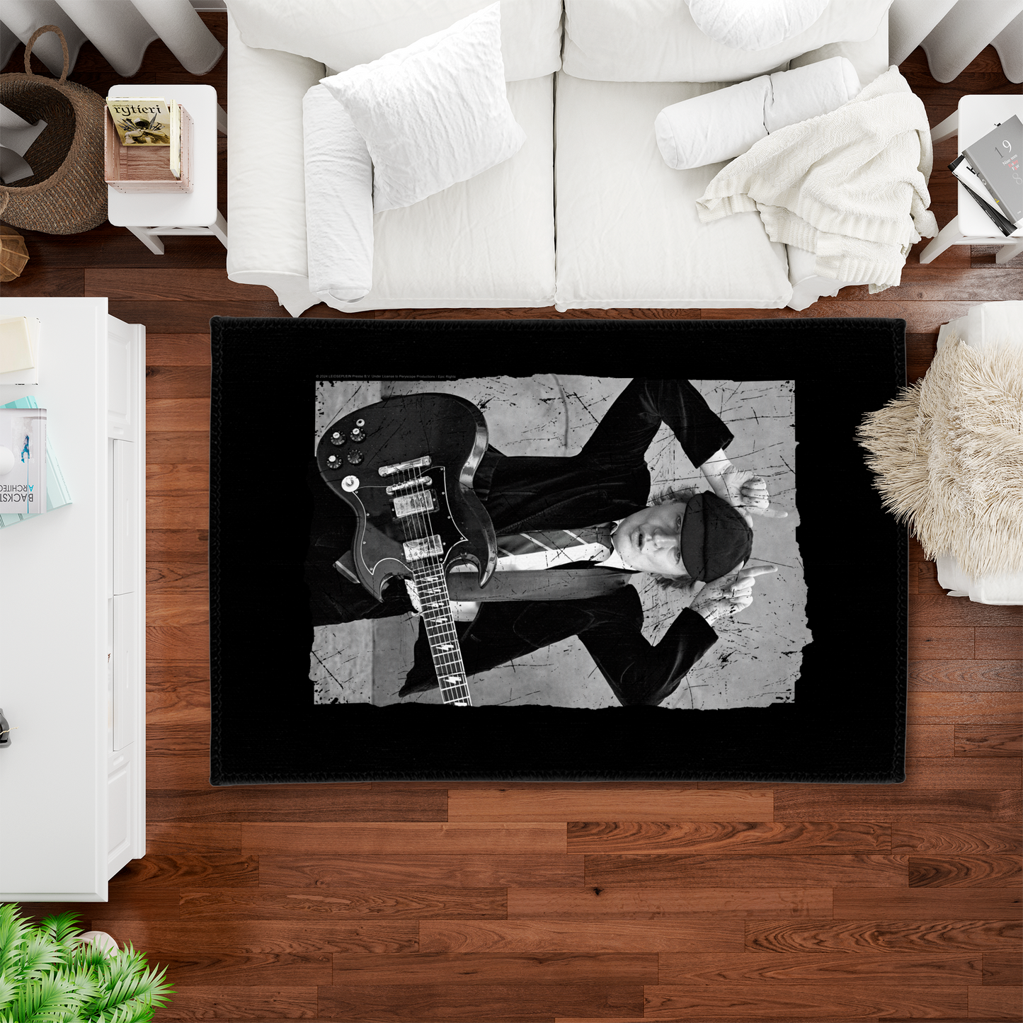 ACDC Angus Young Distressed Photo Area Rug