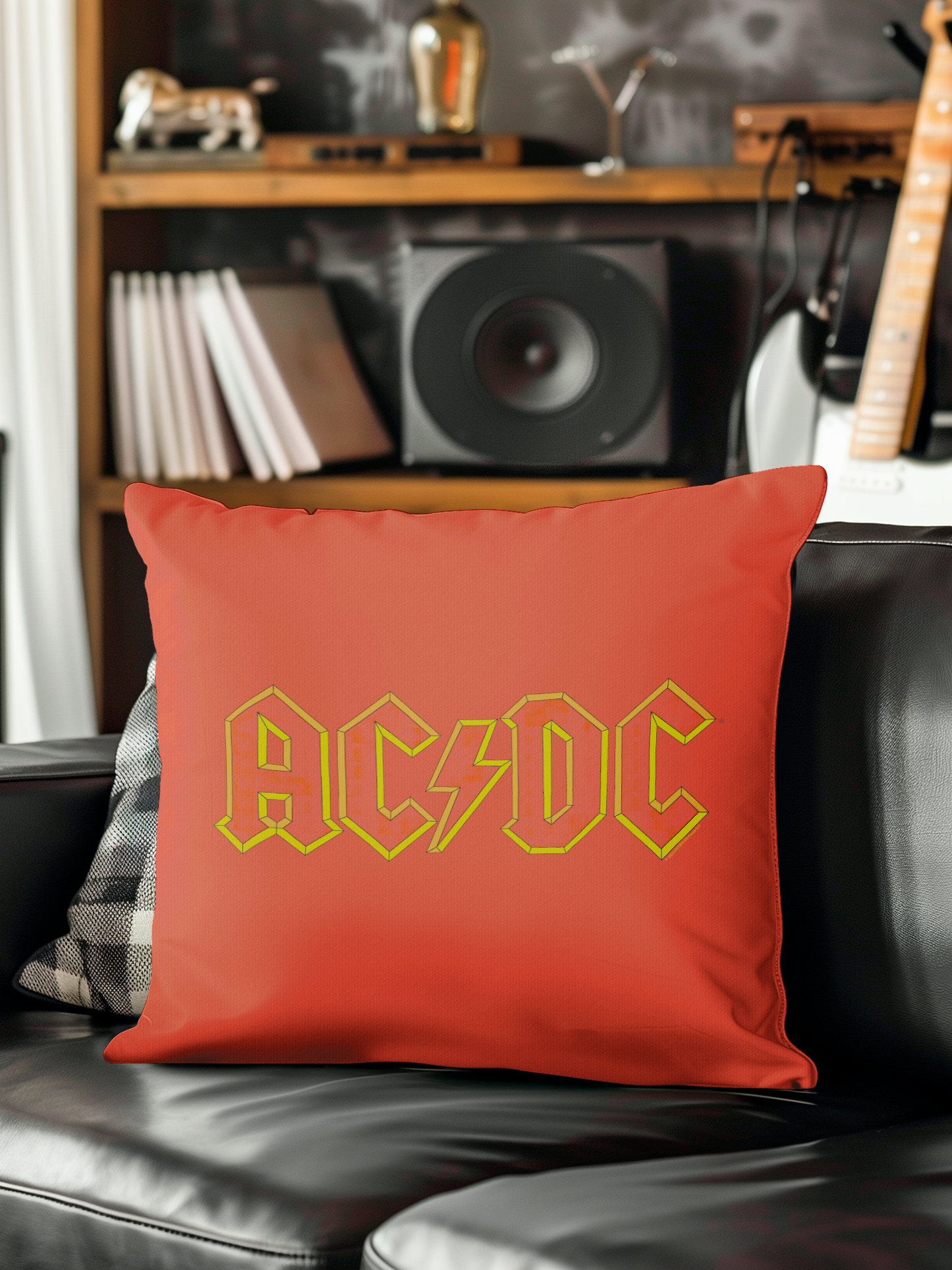 ACDC Yellow Outline Red Logo Pillow square