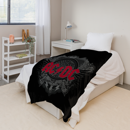 ACDC Black Ice Red Fleece Blanket 5x6" - Soft Material, Polyester, 2-Layer Fleece, Indoor