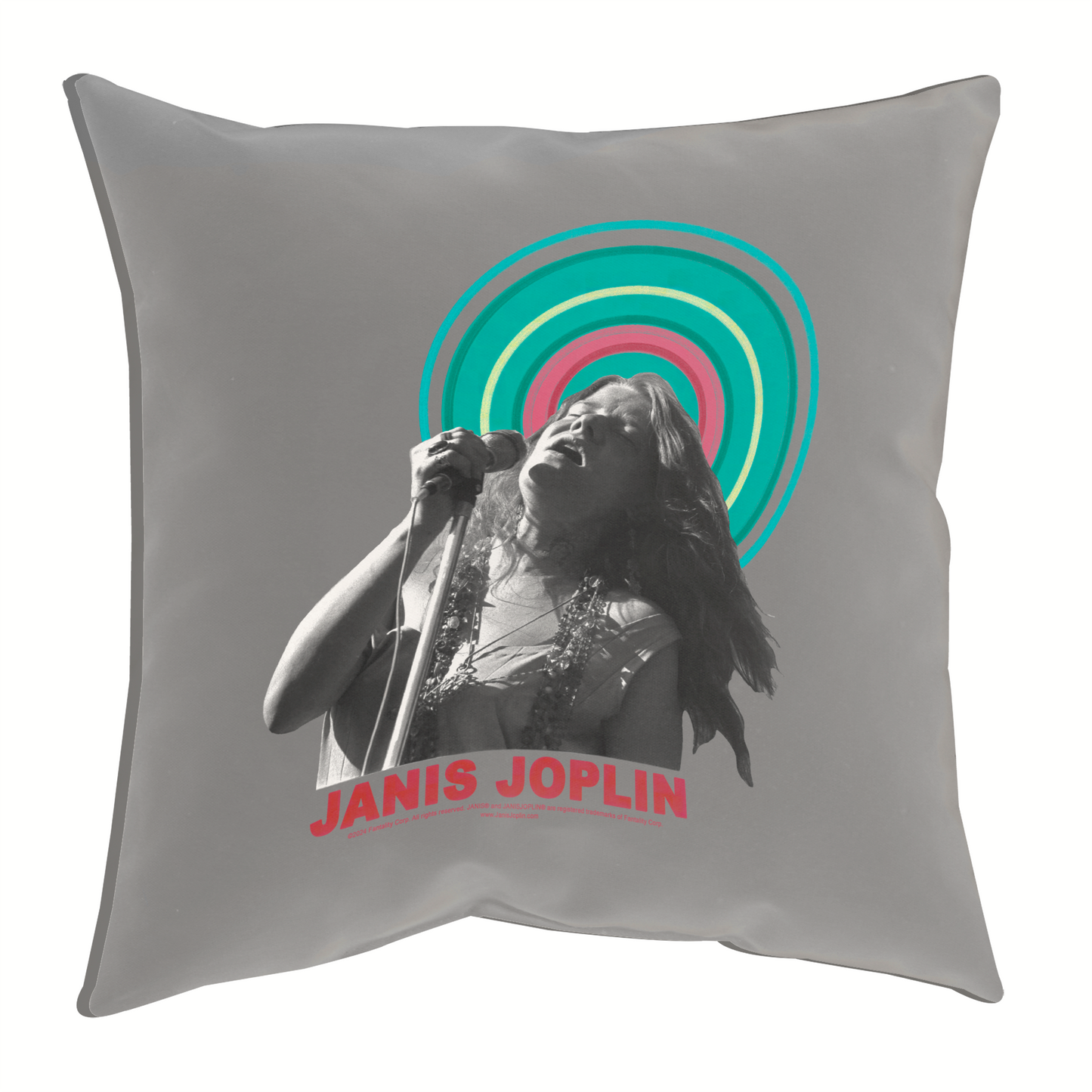 Janis Joplin Halo Photo Grey and Janis Joplin Halo Photo Grey with Pillow square