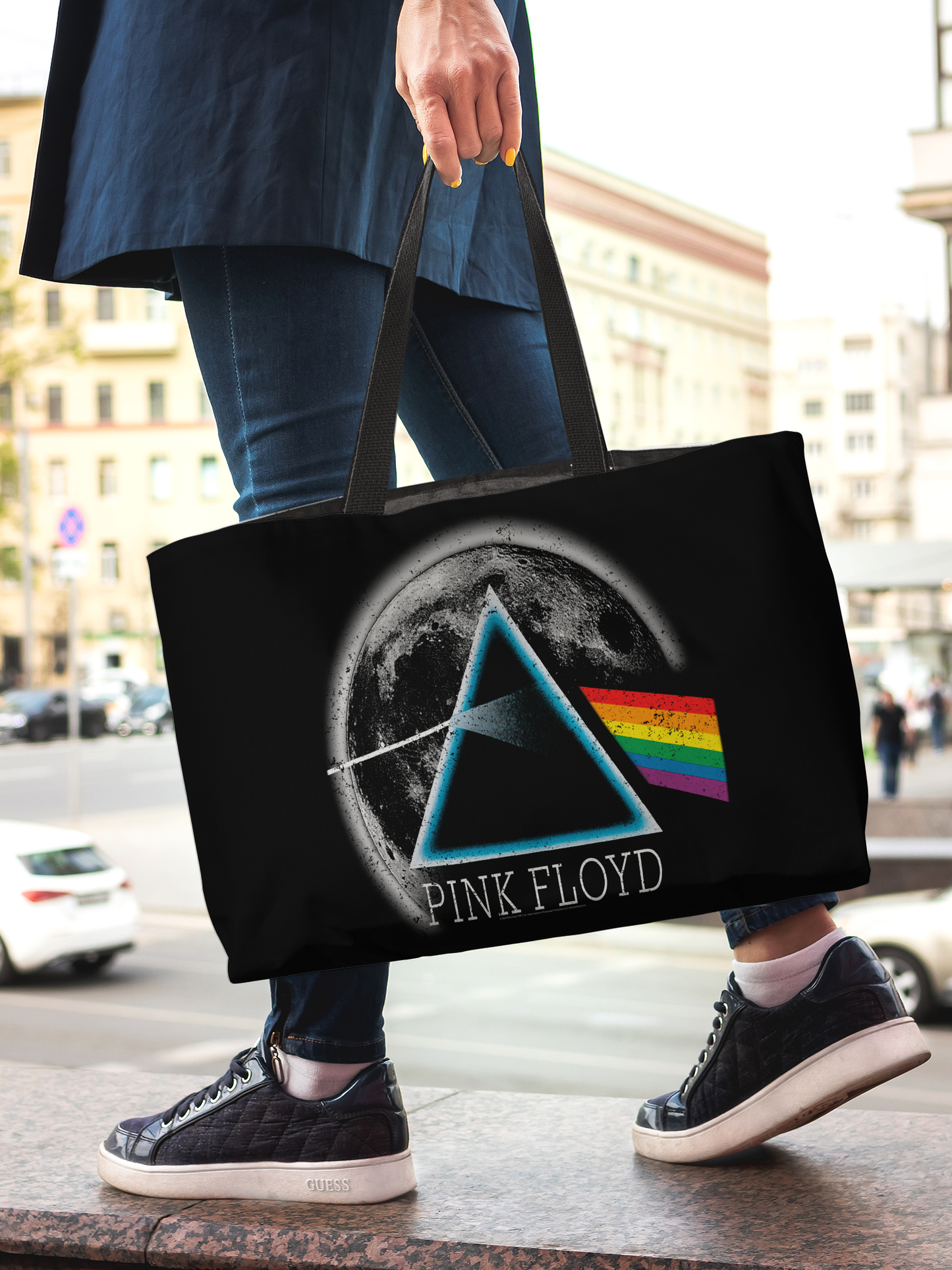 Pink Floyd Dark Side of The Moon Distressed Moon AOP and Pink Floyd Dark Side of The Moon Distressed Moon AOP with Weekendery_24X13