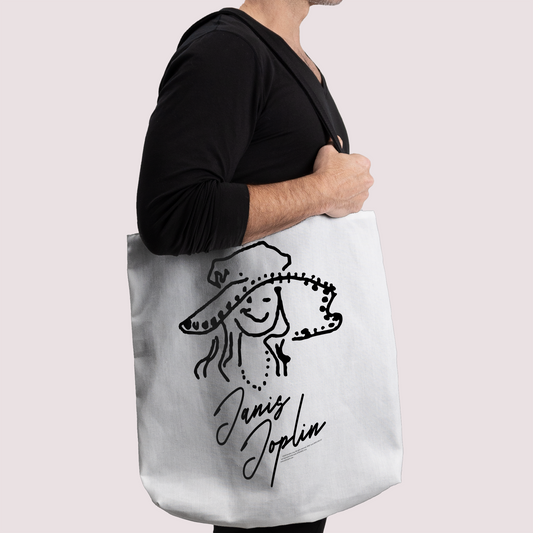 Janis Joplin Outline Sketched White and Janis Joplin Outline Sketched White with Tote Bag