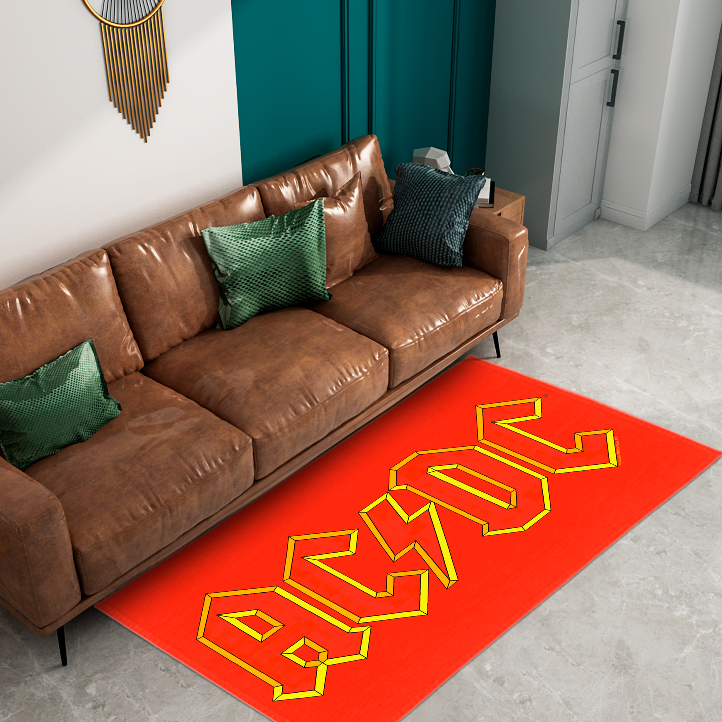 ACDC Yellow Outline Red Logo Area Rug