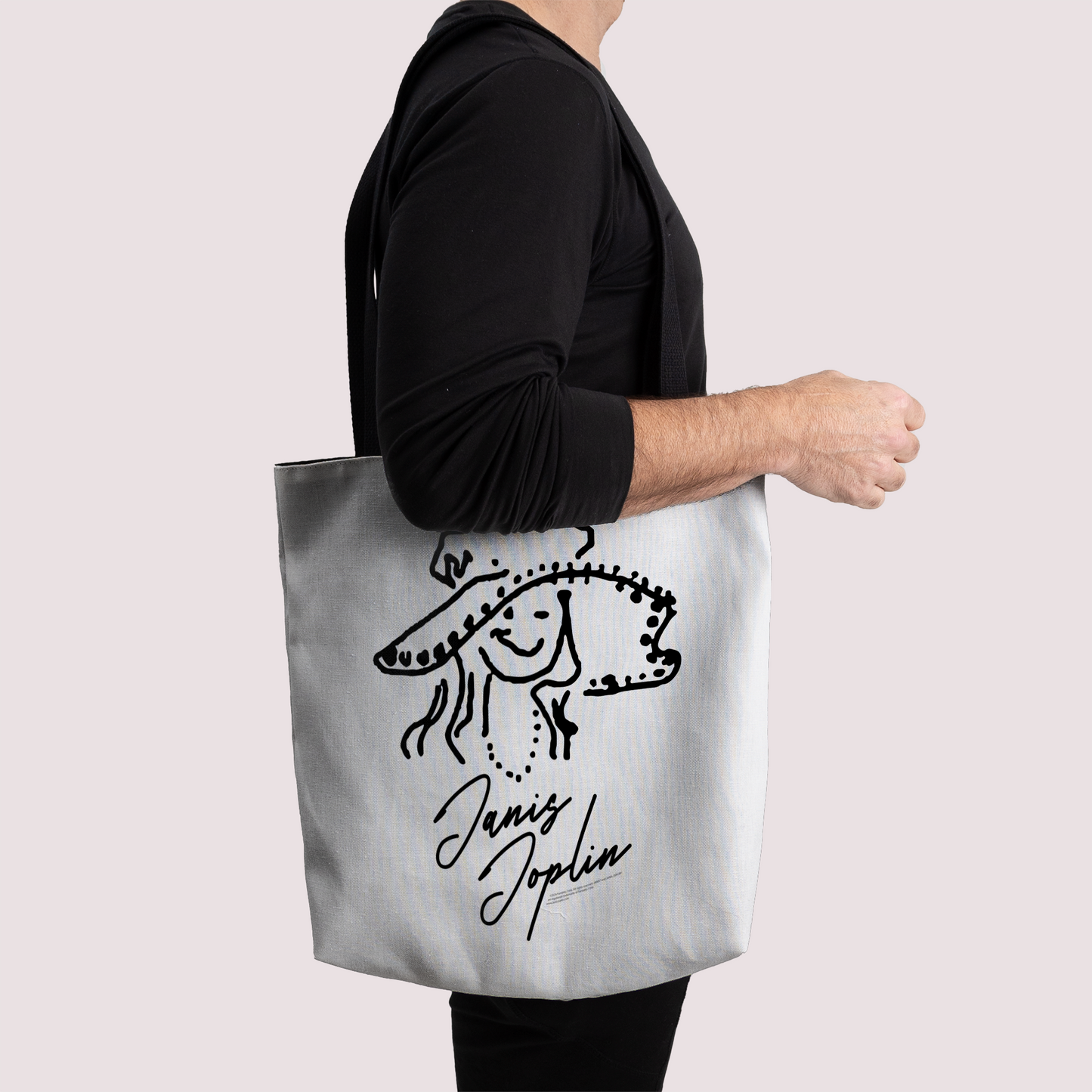 Janis Joplin Outline Sketched White and Janis Joplin Outline Sketched White with Tote Bag