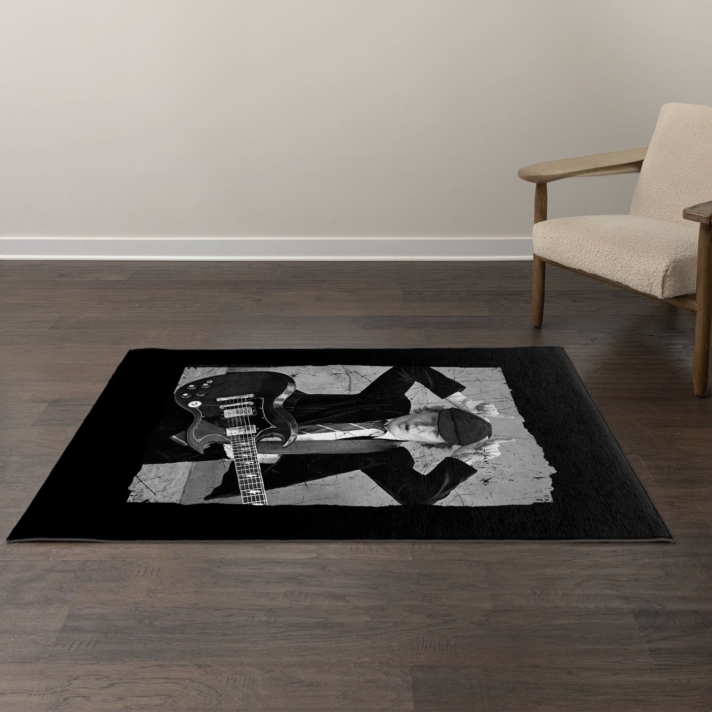 ACDC Angus Young Distressed Photo Area Rug