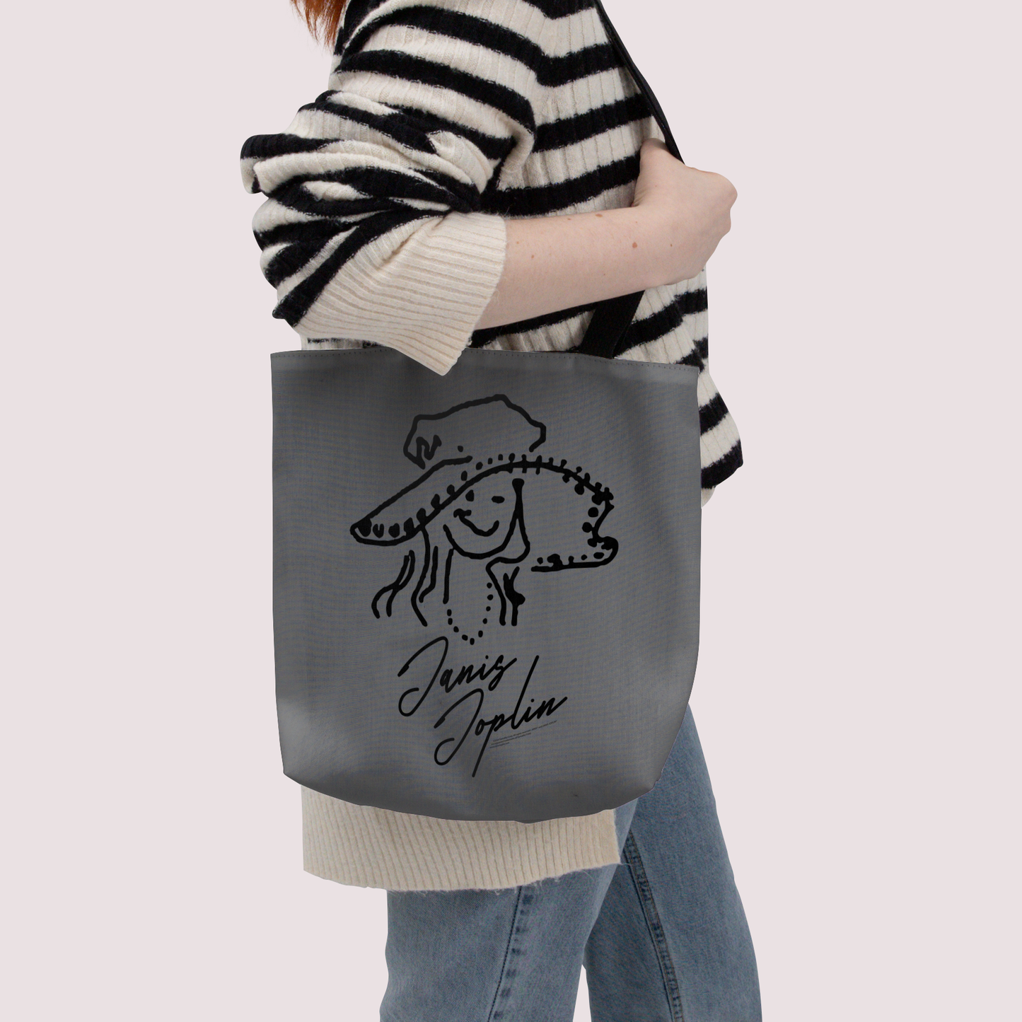 Janis Joplin Outline Sketched Grey and Janis Joplin Outline Sketched Grey with Tote Bag