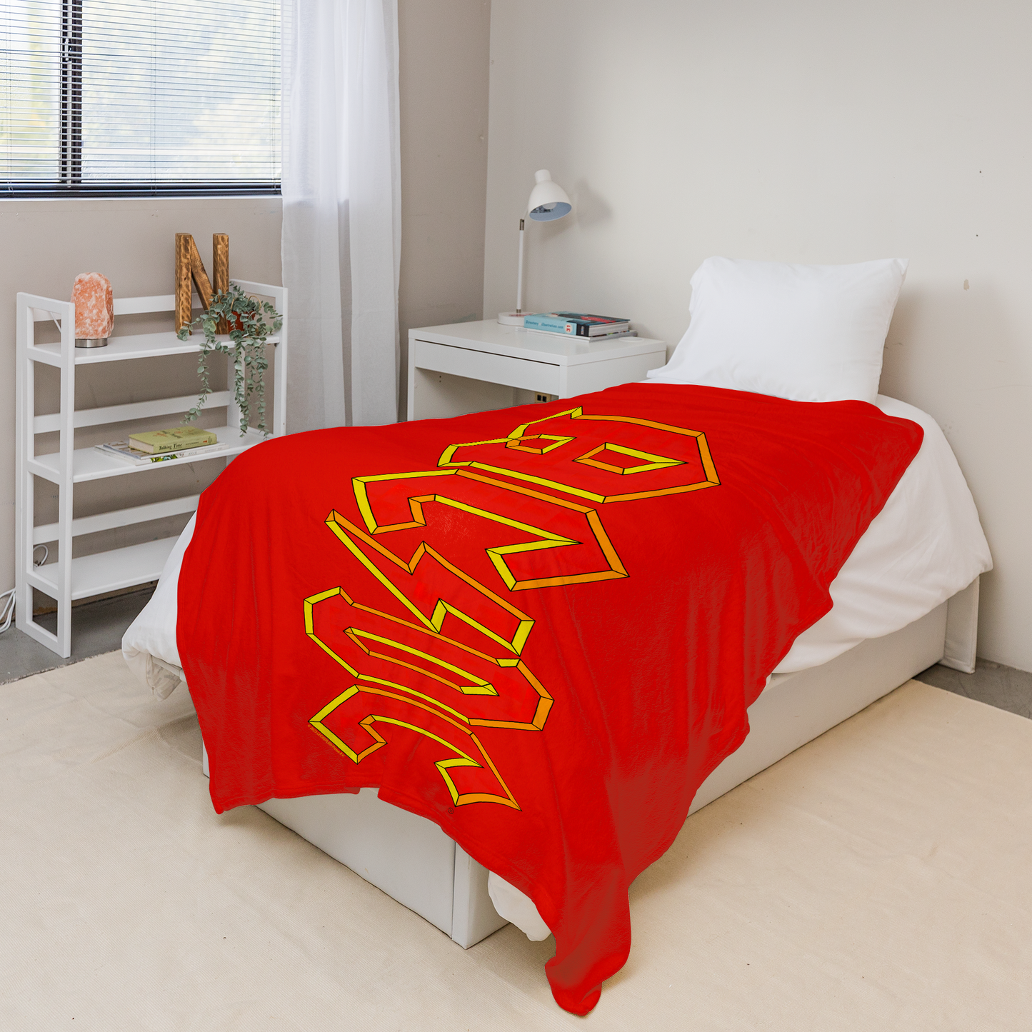 ACDC Yellow Outline Red Logo Fleece Blanket