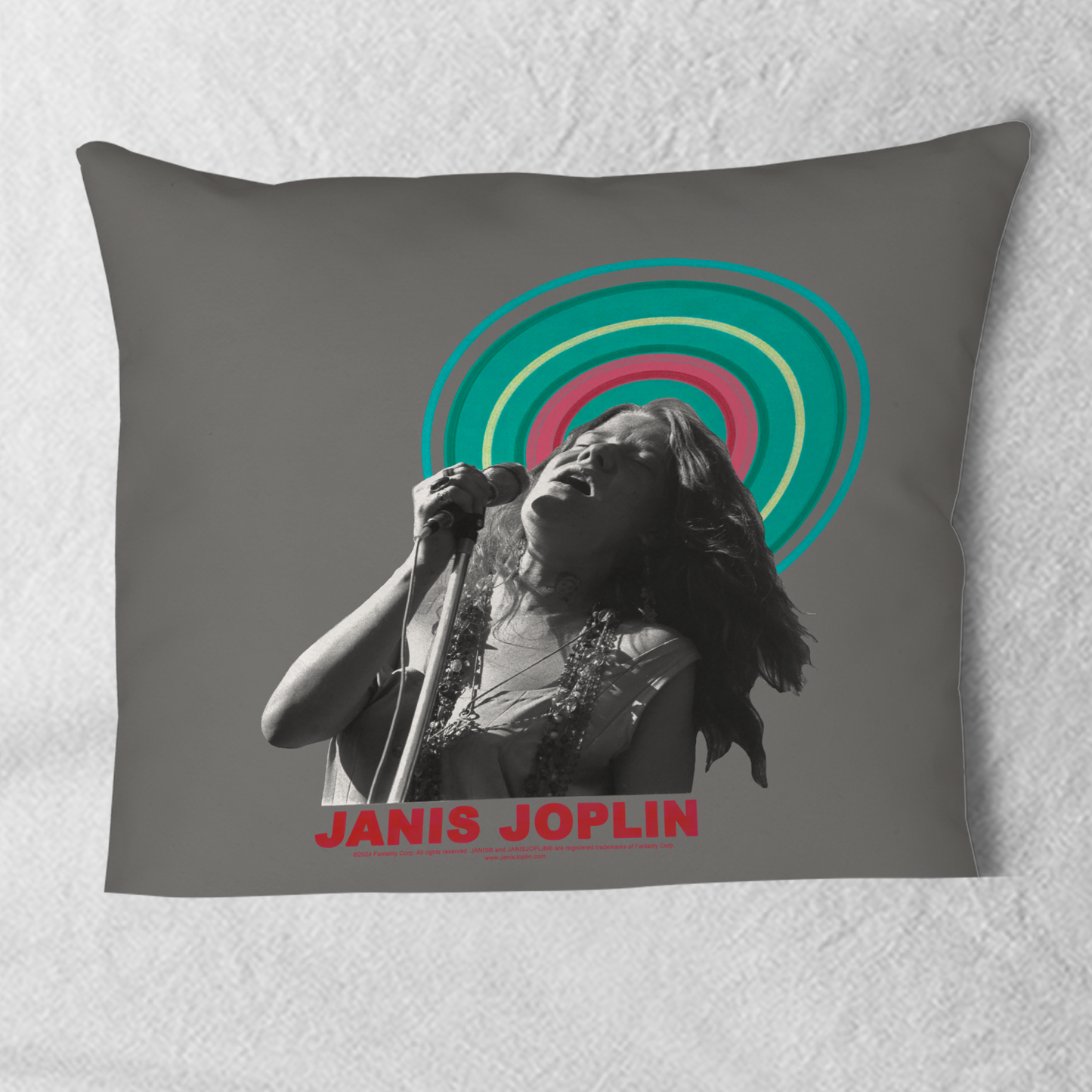 Janis Joplin Halo Photo Grey and Janis Joplin Halo Photo Grey with Pillow square