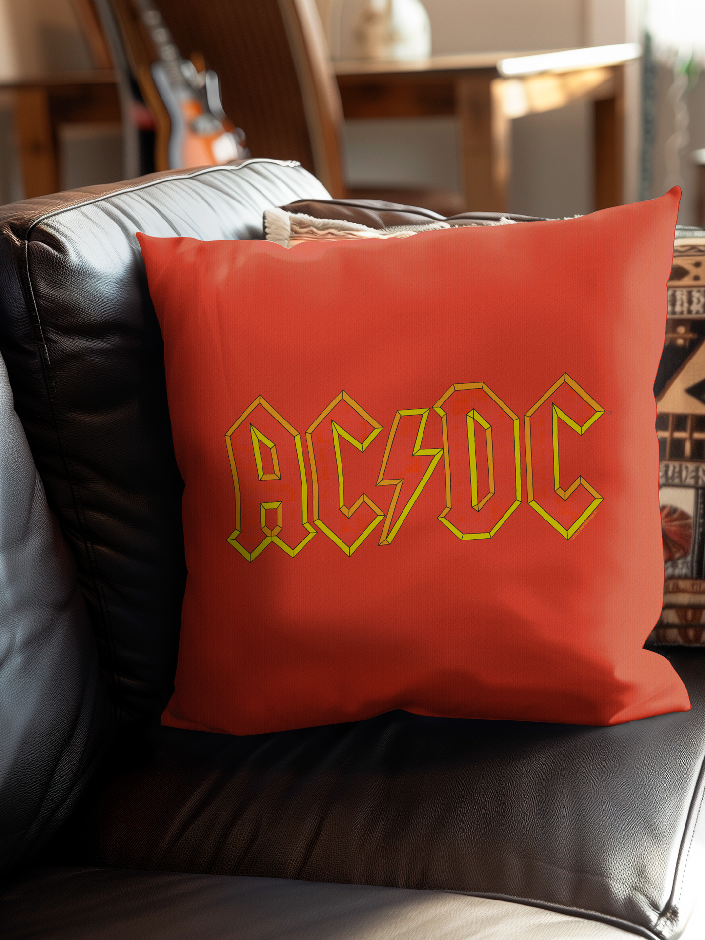 ACDC Yellow Outline Red Logo Pillow square