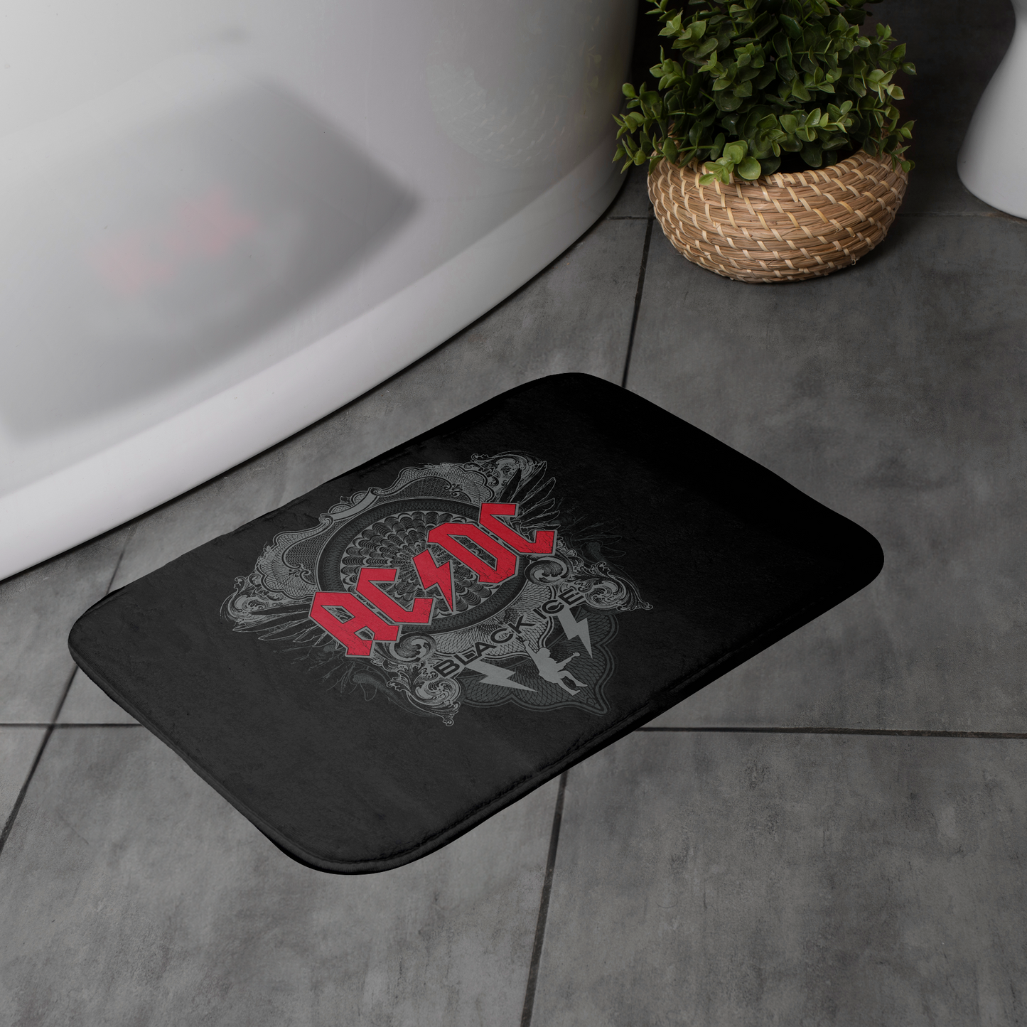 ACDC Black Ice Red Print Bathmat - Memory Foam, Plush Microfiber, 24"x17 Water-Absorbent - Bathmat, Bathroom