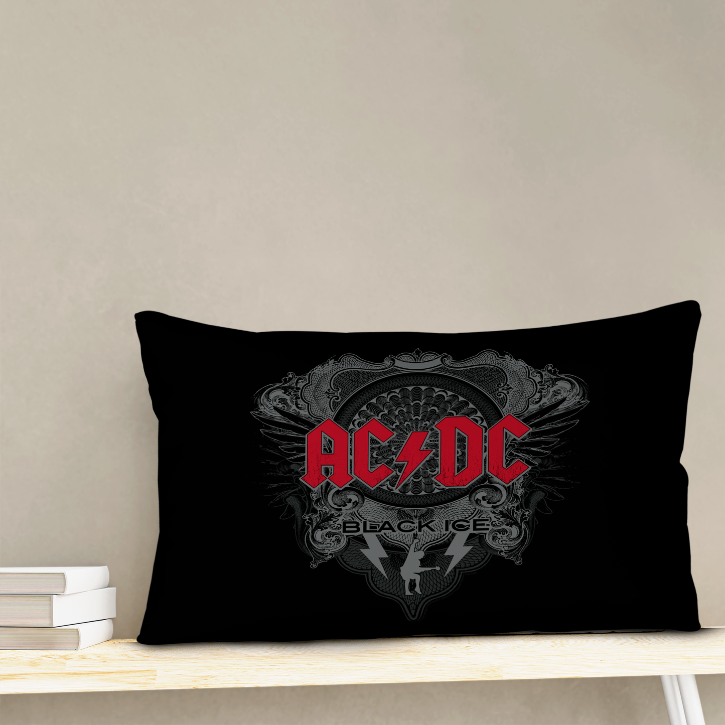 ACDC Black Ice Red Pillow - Print, Rectangular, Indoor Use, Size 20x14"